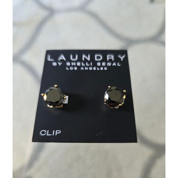 Laundry By Shelli Segal Black Stud Clip Earrings New - Picture 3 of 5